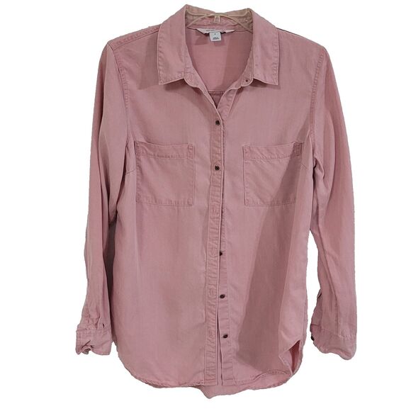 Old Navy Shirt Womens M Mauve Pink  LS Button Up The Tunic Shirt Beach Tropical - Picture 1 of 12